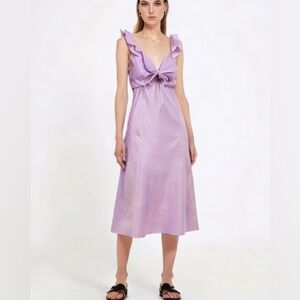 NWOT Anthropologie Drew Lisa Lilac Ruffle Tie Front Midi Dress Small